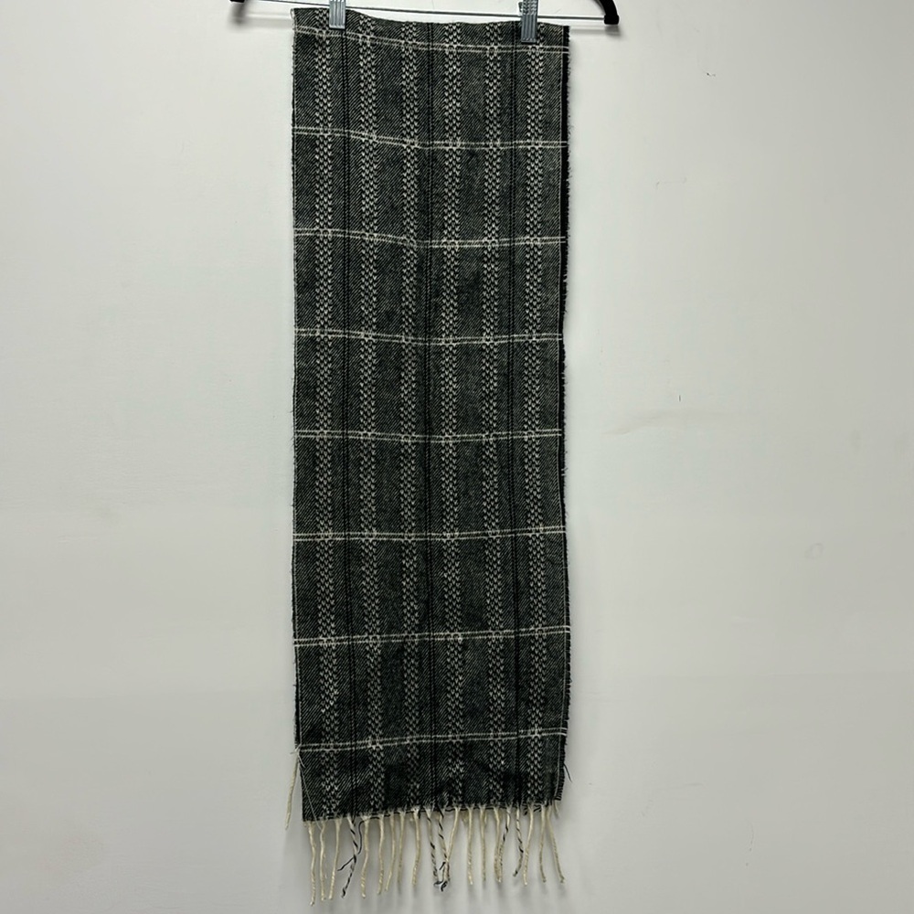 Warm beige and black scarf, quite warm and long.